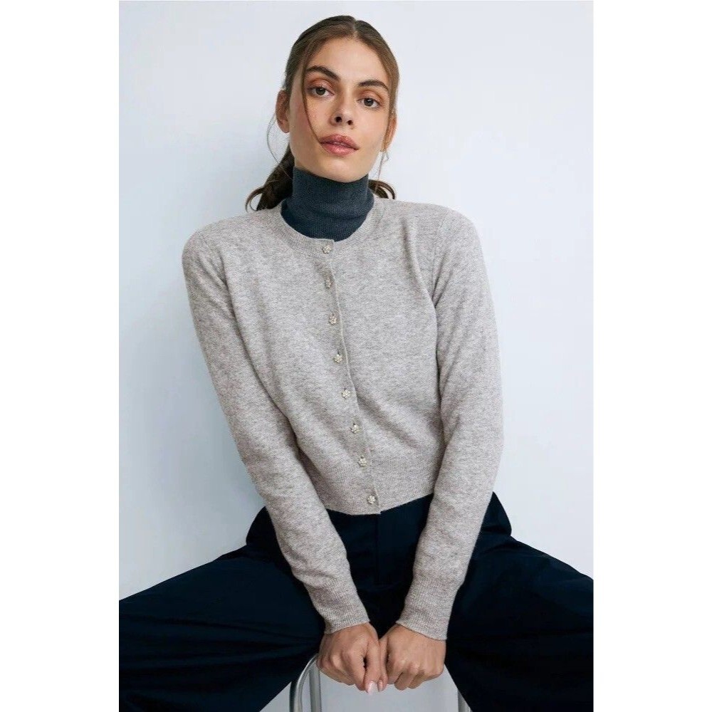 Adam Lippes x RTR Brushed Knit Cardigan with Sparkle Buttons